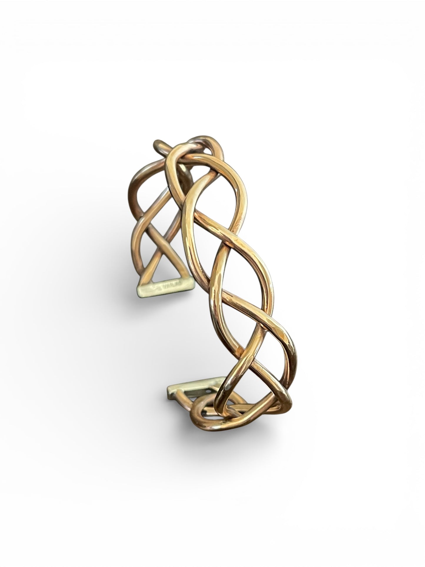 Hand-Forged Braided Copper Cuff with Sterling Silver Ends, Med.