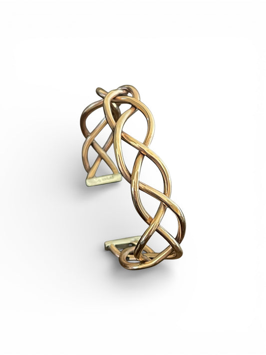 Hand-Forged Braided Copper Cuff with Sterling Silver Ends, Med.