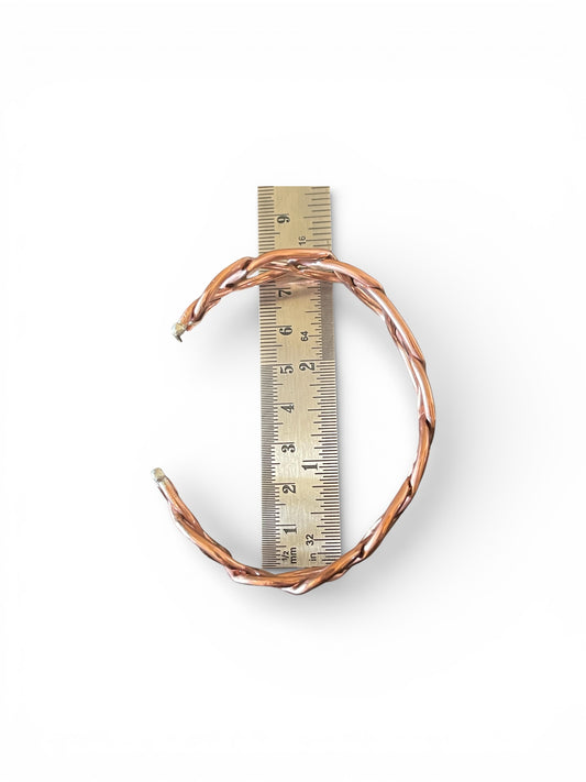 Hand Forged Braided Copper Cuff Bracelet with Sterling Silver Ends, Large