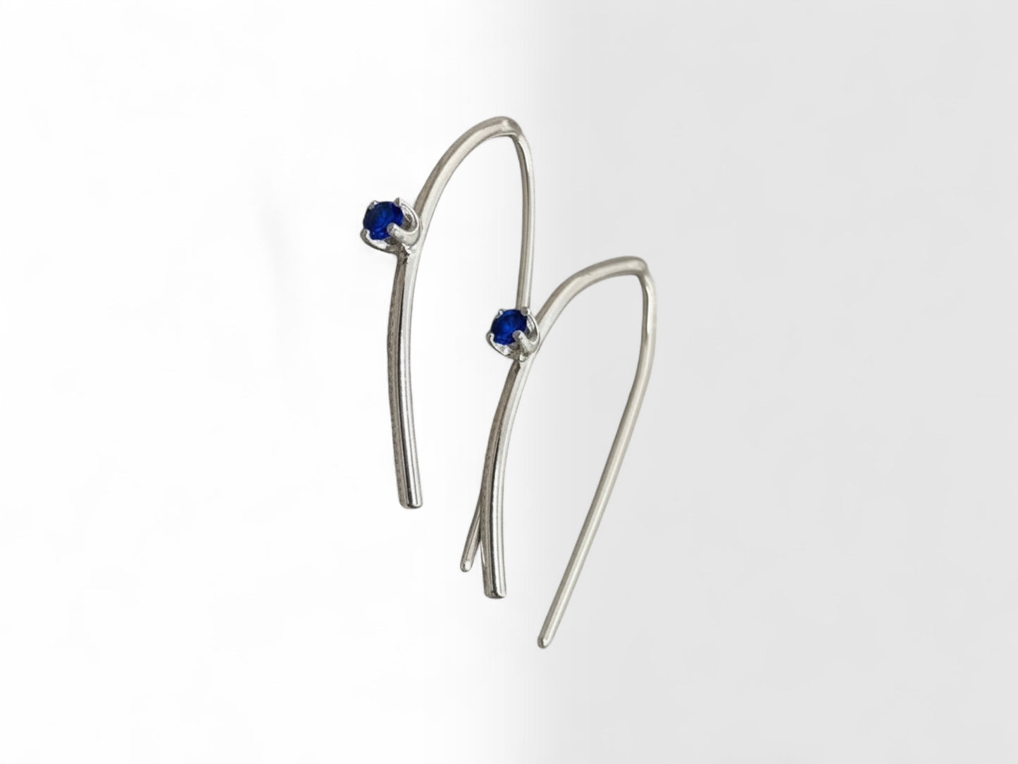 Handmade Sterling Silver and Syn Sapphire Threader Earrings
