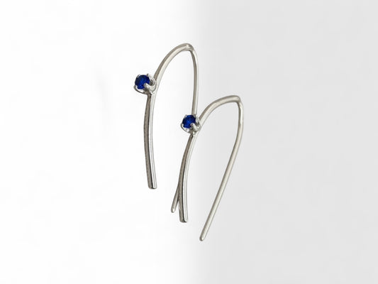 Handmade Sterling Silver and Syn Sapphire Threader Earrings