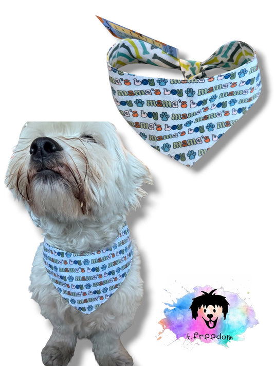 Mama’s boy multi-blue dog bandana -tfreedom