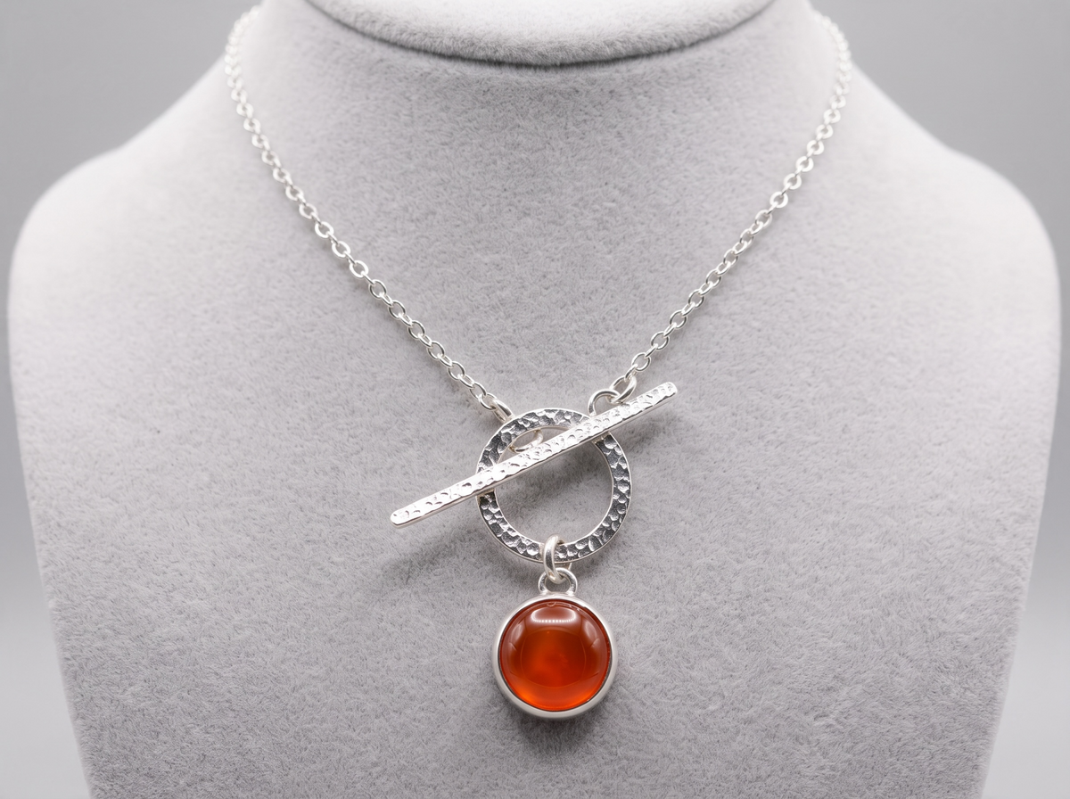 Sterling Silver Carnelian Drop Necklace w/Front Toggle Clasp (0244)