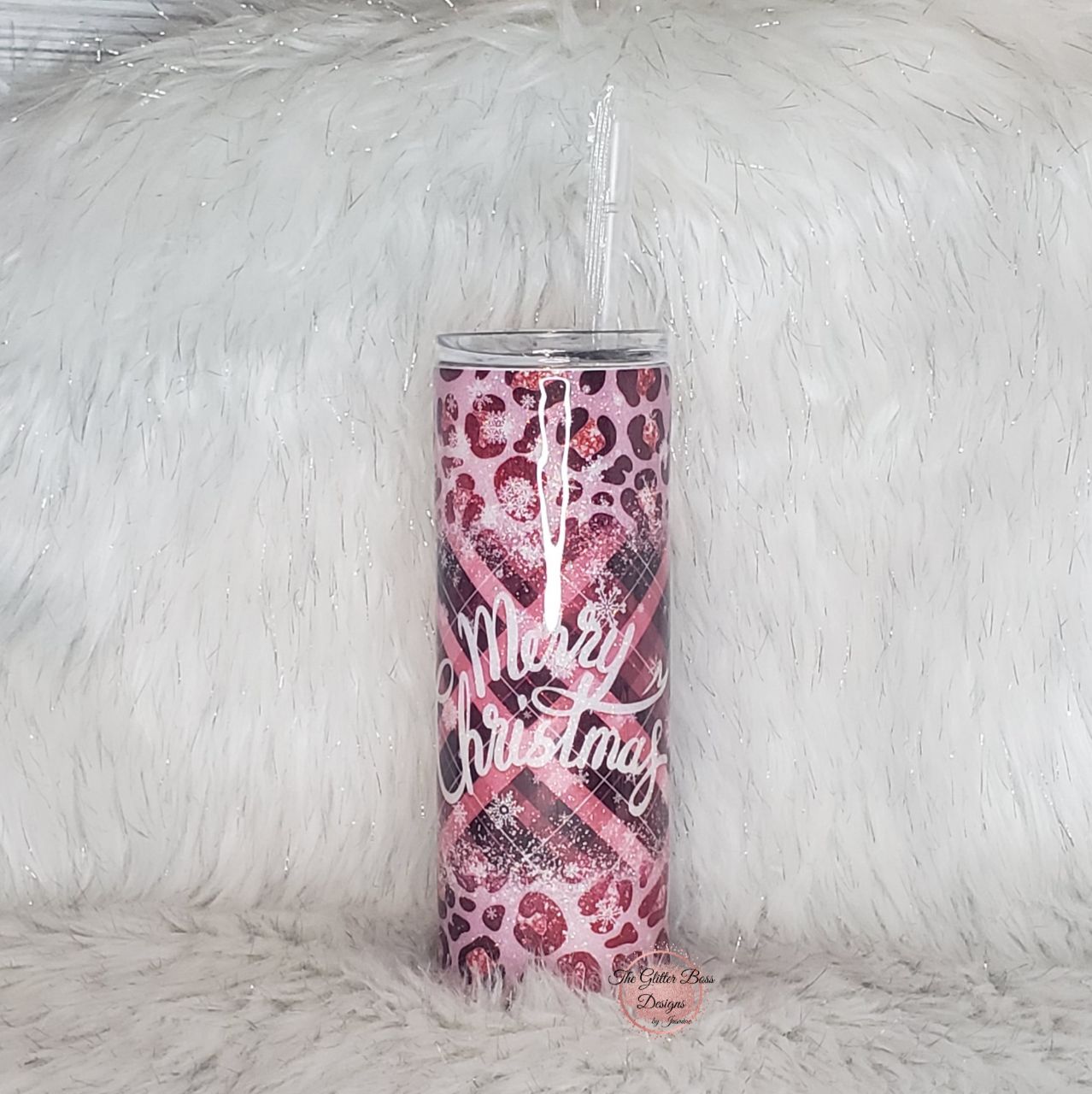 Pink Plaid and Leopard Merry Christmas - 20 oz - GB Designs - CHD