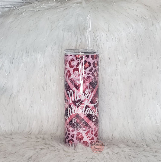Pink Plaid and Leopard Merry Christmas - 20 oz - GB Designs - CHD