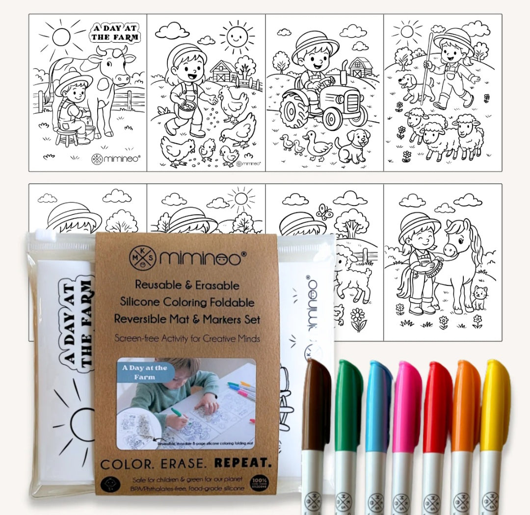 Reversible Foldable Coloring Silicone Mat - A Day at the Farm - Auggie & Friends