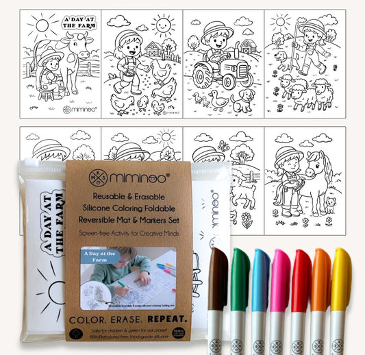 Reversible Foldable Coloring Silicone Mat - A Day at the Farm - Auggie & Friends