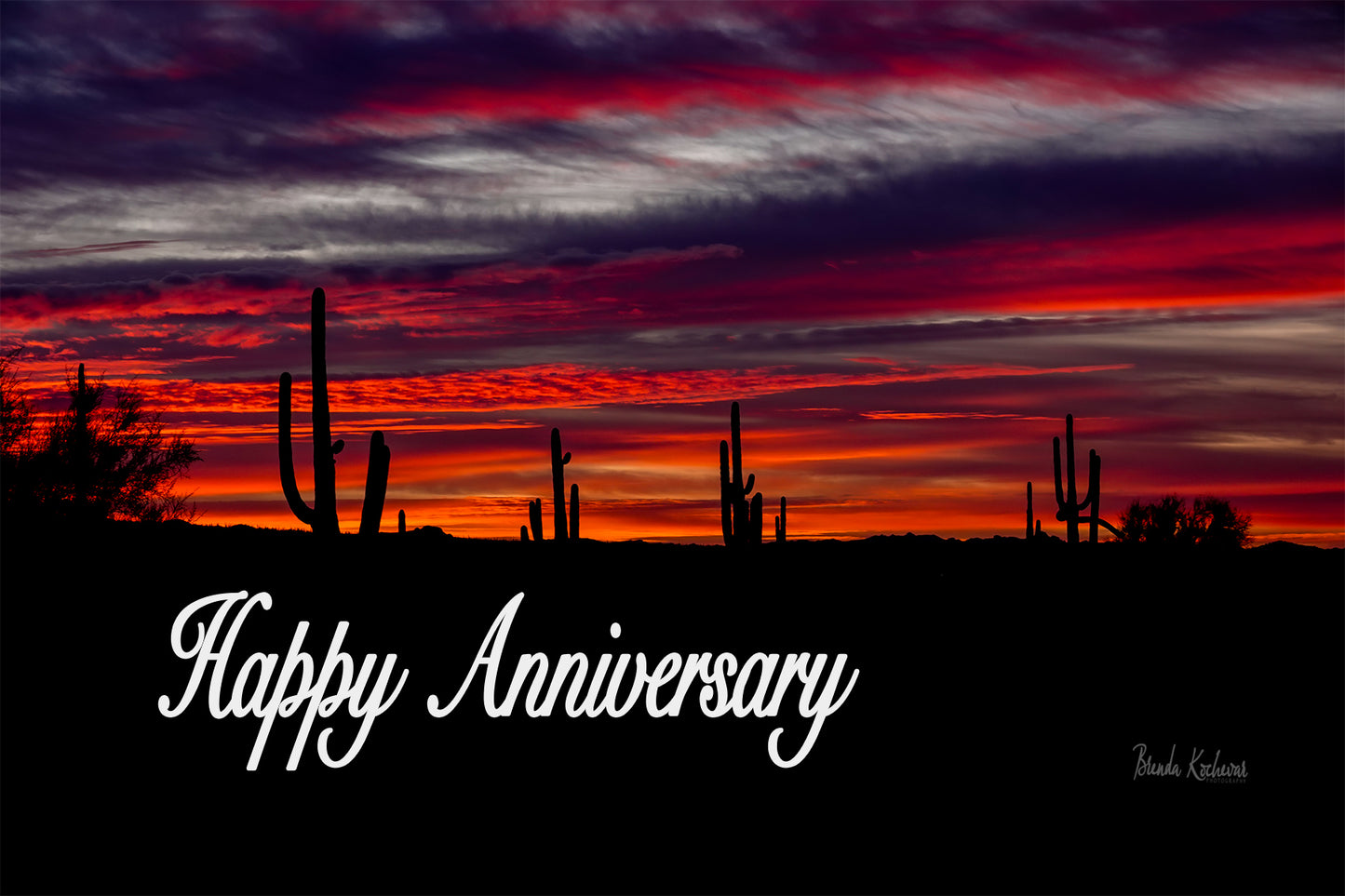Arizona Saguaro Sunset Happy Anniversary Greeting Card