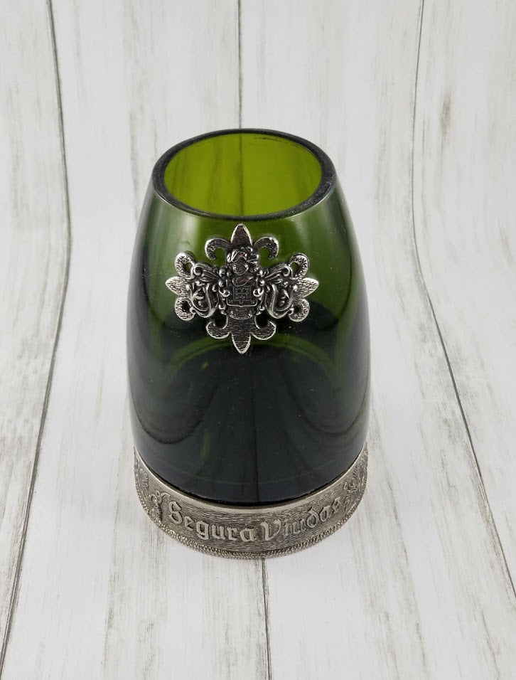 Segura Viudas Upcycled Bottle Vase with Ornate Metal Detail