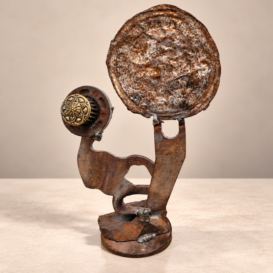 Solar Eclipse Bloom reclaimed metal disc and vintage button sculpture