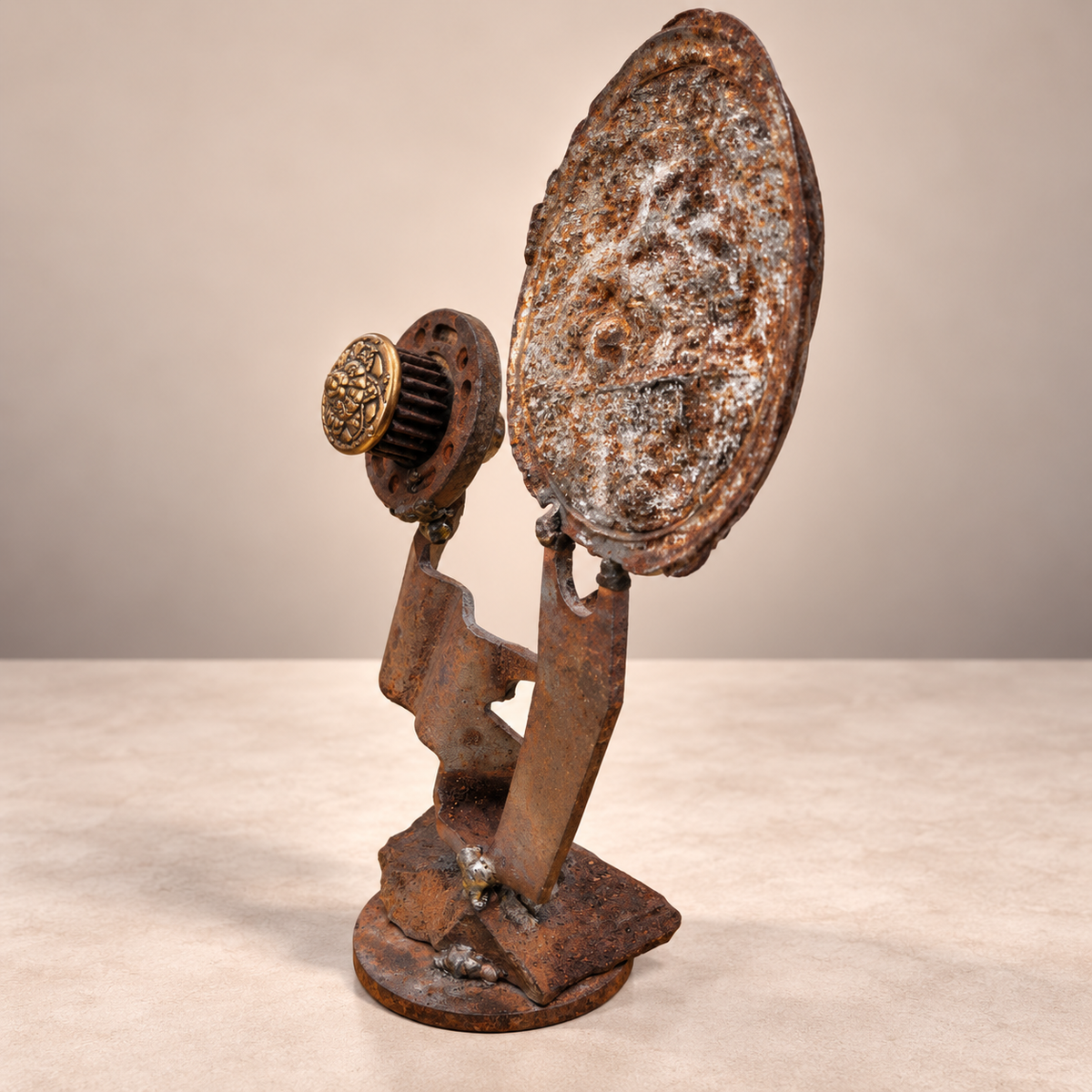 Solar Eclipse Bloom reclaimed metal flower sculpture, alternate view