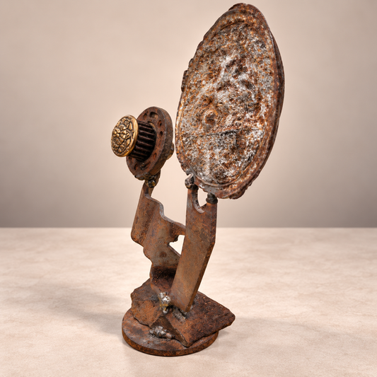 Solar Eclipse Bloom reclaimed metal flower sculpture, alternate view