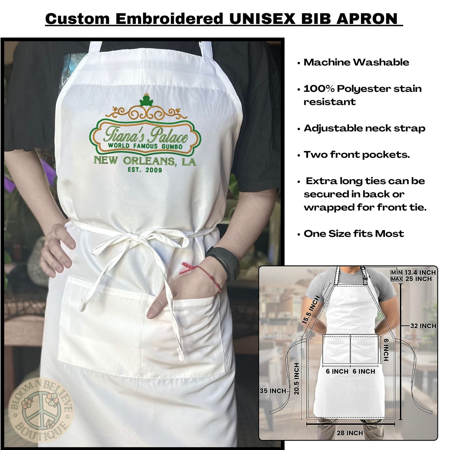 Embroidered Unisex Bib Aprons - Bloom-N-Believe Boutique