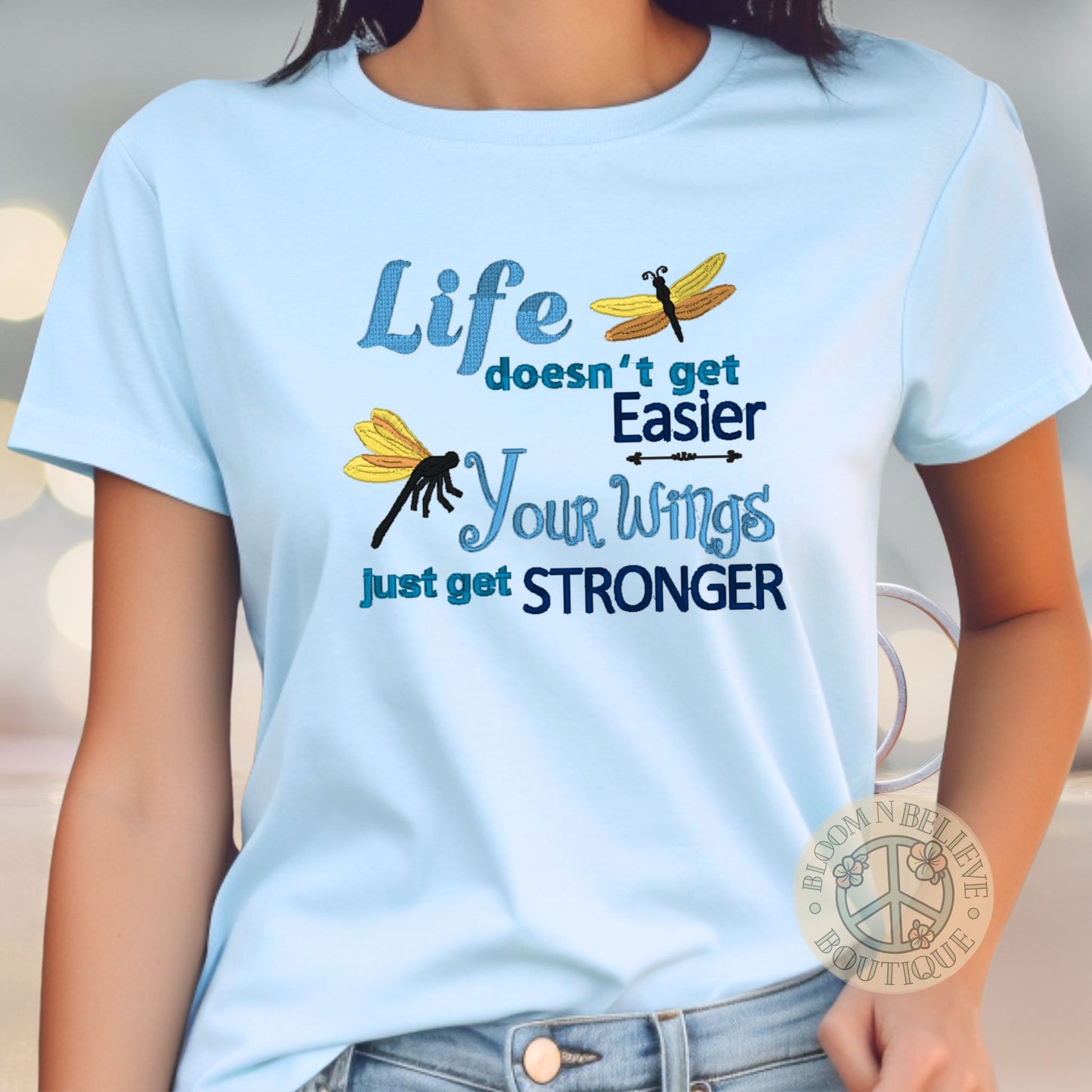 "Your Wings Get Stronger" Embroidered Unisex Shirt - Bloom-N-Believe Boutique