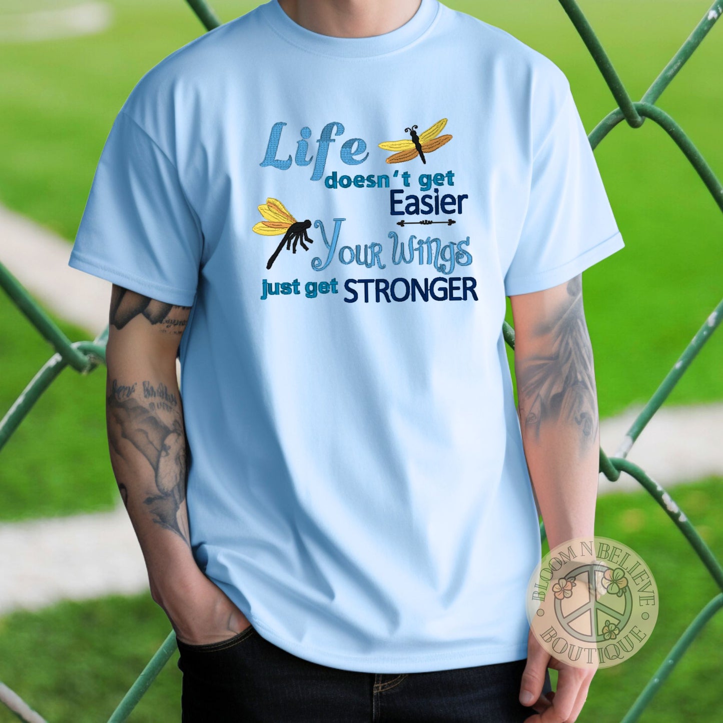 "Your Wings Get Stronger" Embroidered Unisex Shirt - Bloom-N-Believe Boutique