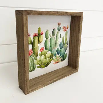 Watercolor Cacti - Desert with Spring Blooms Wood SIgn