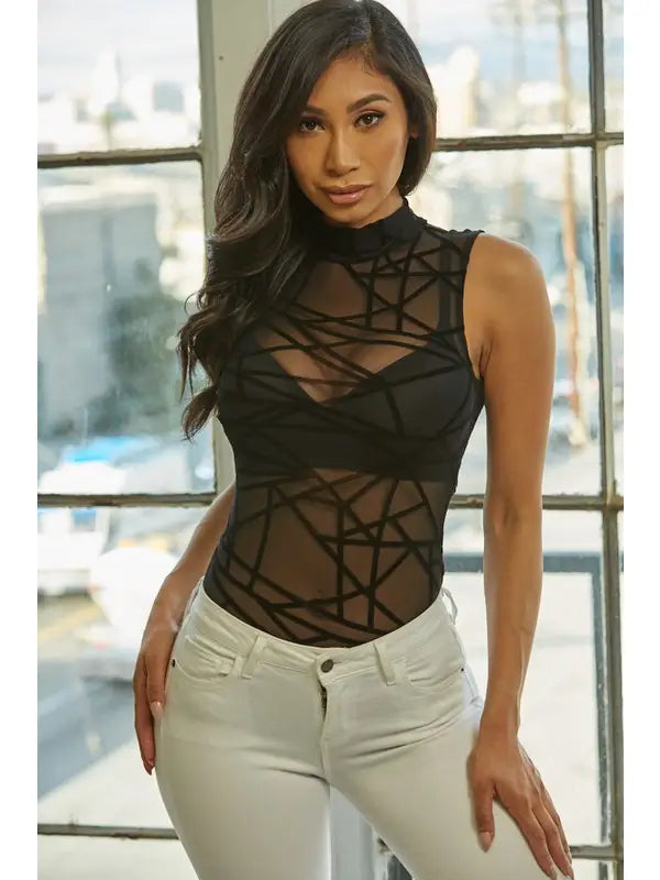 abstract mesh bodysuit- blingy blonde