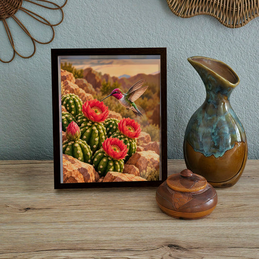 3D Anna's Hummingbird Cactus Wall Art - Arid Desert Design