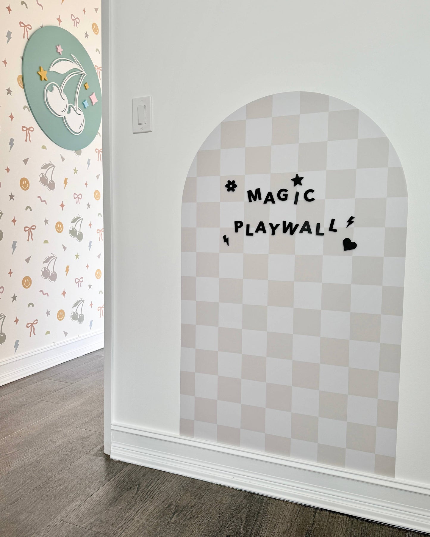 MEGA Magic Playwall - Arch Magnetic Wall Decal for Kids: Neutral Check (Canada ready-to-ship, US PRE-ORDER ships in 2 weeks)