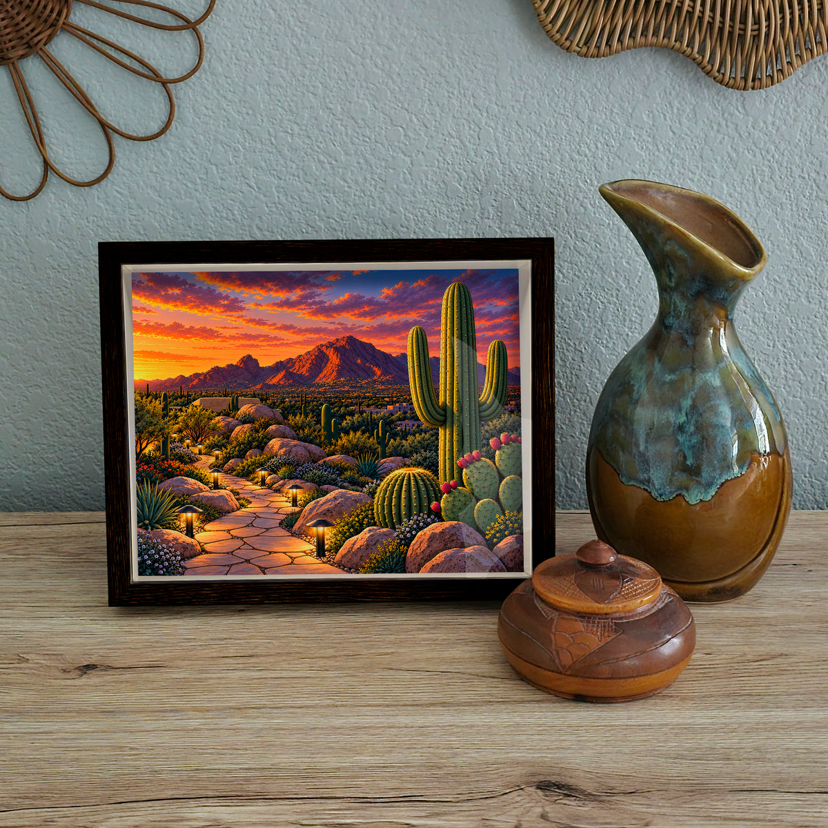 3D Camelback Mountain Sunset Wall Art - Arid Desert Design
