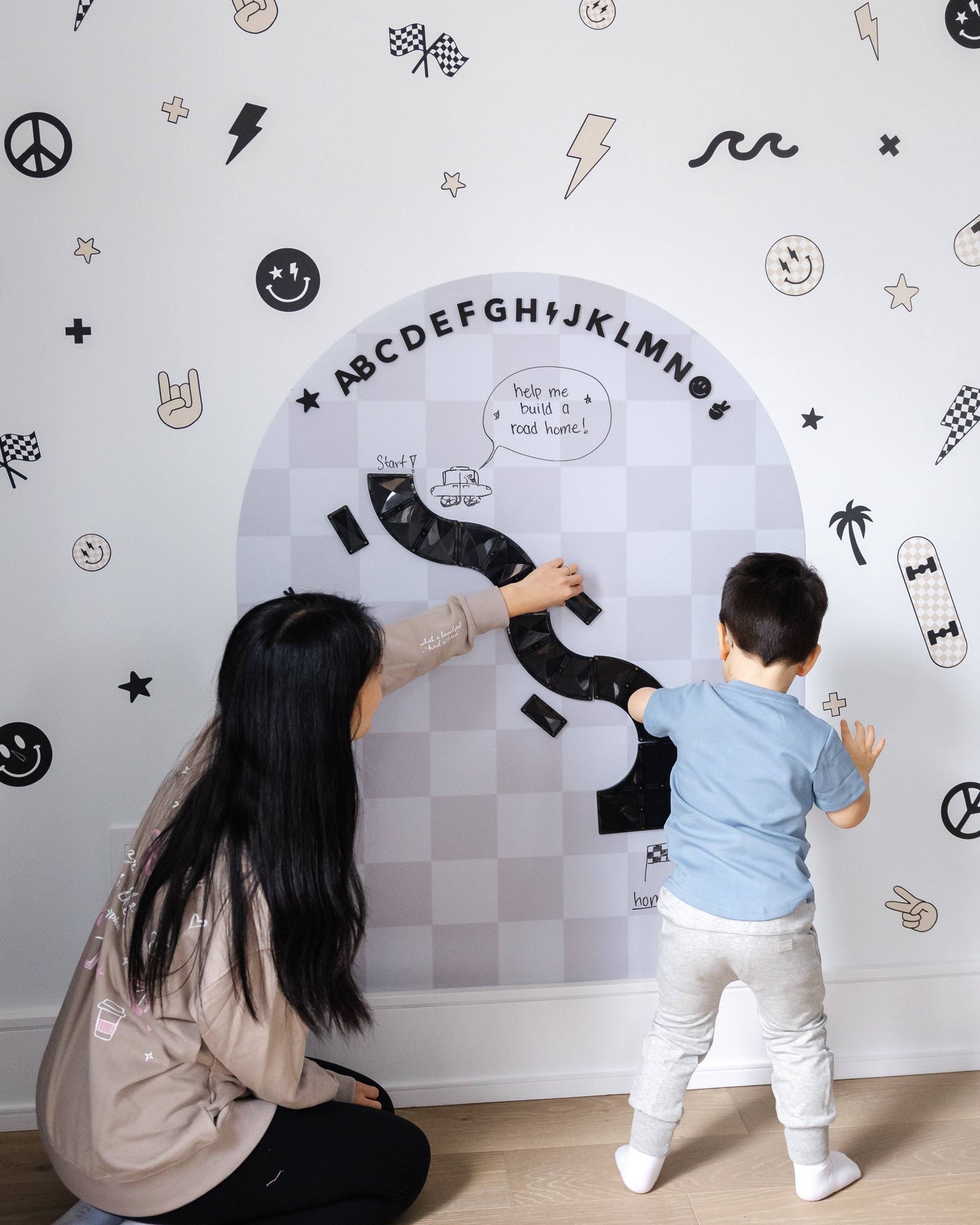 MEGA Magic Playwall - Arch Magnetic Wall Decal for Kids: Neutral Check (Canada ready-to-ship, US PRE-ORDER ships in 2 weeks)