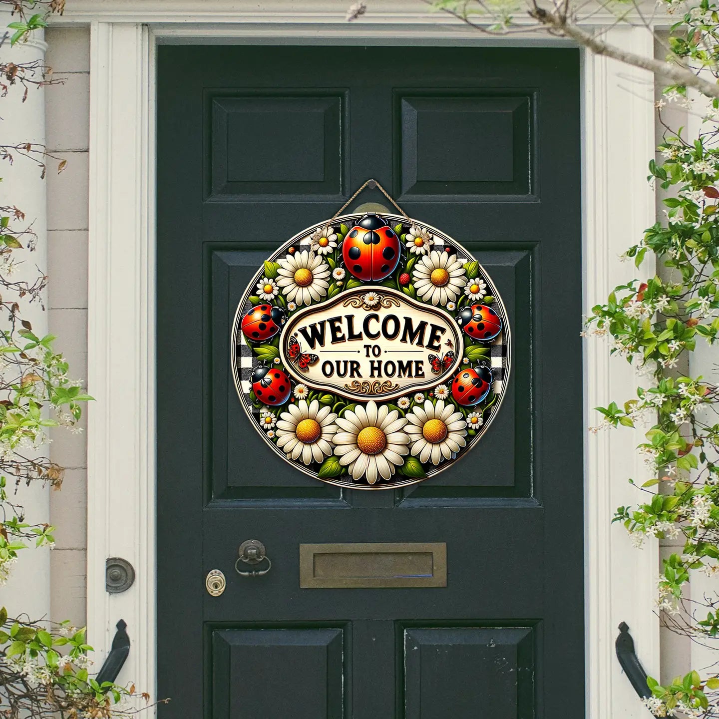 Ladybug Vibrant Uv Printed Wood Door Hanger - STV