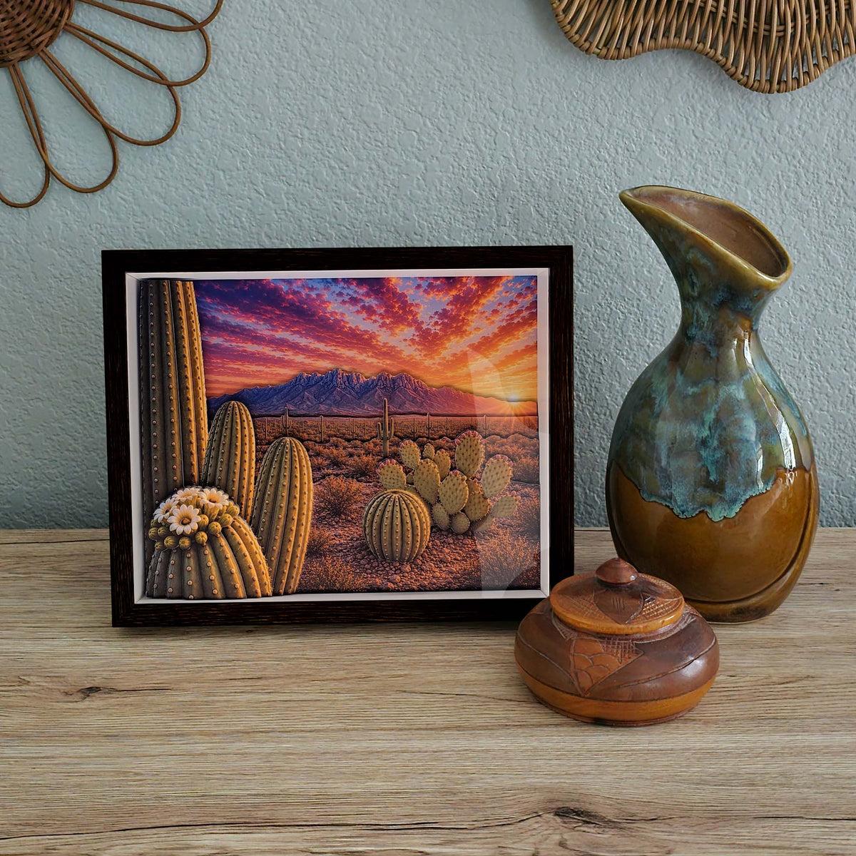 3D Four Peaks Arizona Sunrise Wall Art - Arid Desert Design
