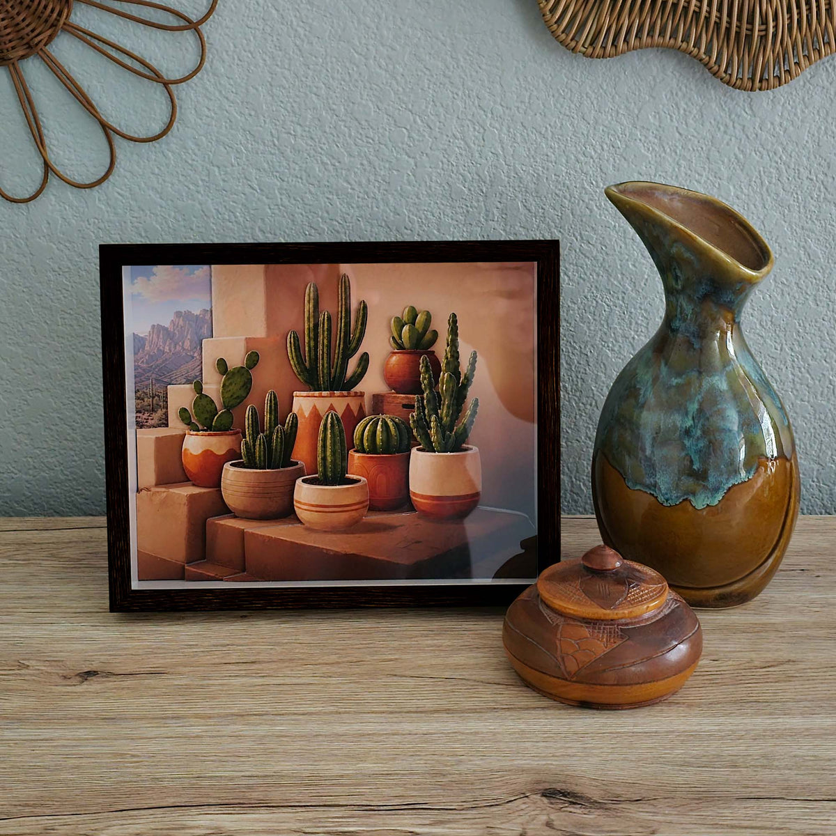 3D Patio Pots Cactus Wall Art - Arid Desert Design