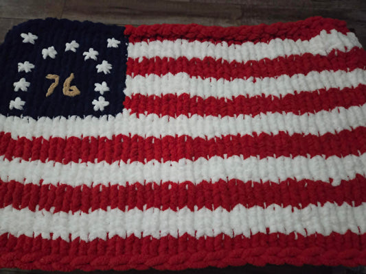Hand-knitted 250 flag throw.
