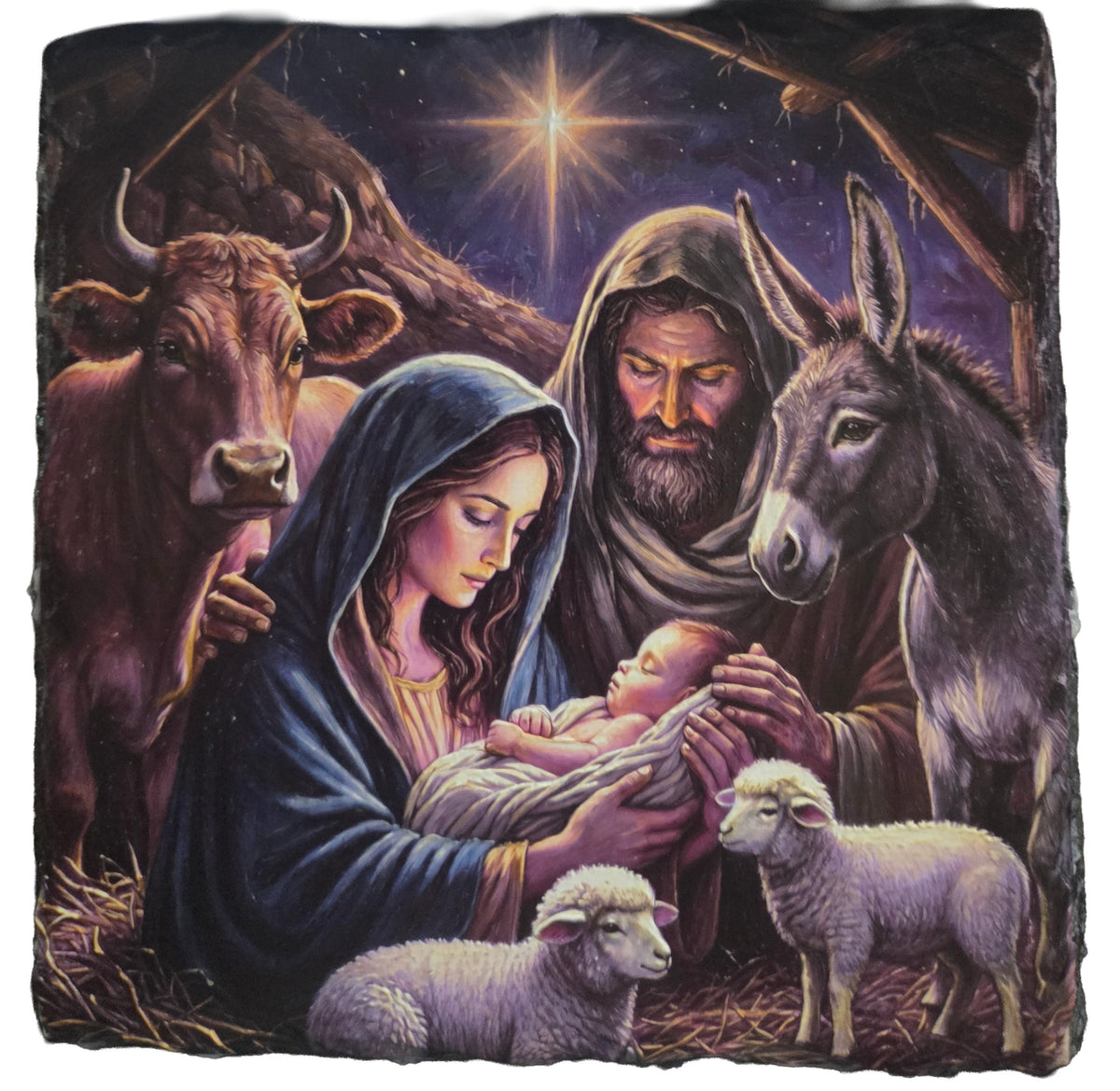 Holy Nativity on 5" x 5" Natural Slate- We customize crafts