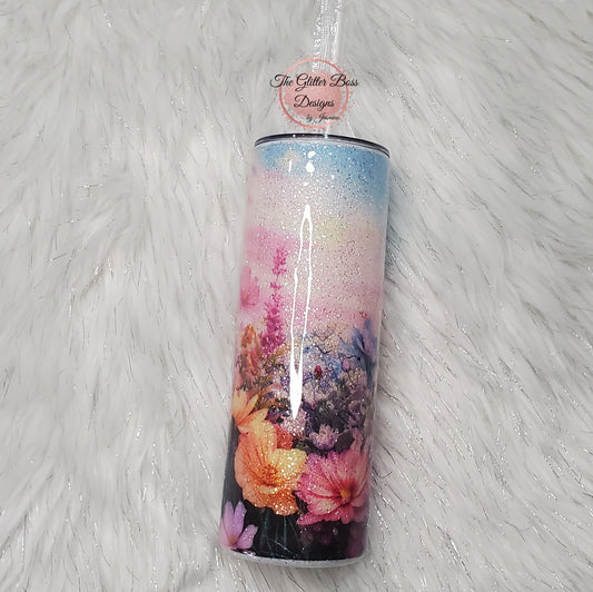Floral Landscape - 20 oz Skinny - Glitter Boss