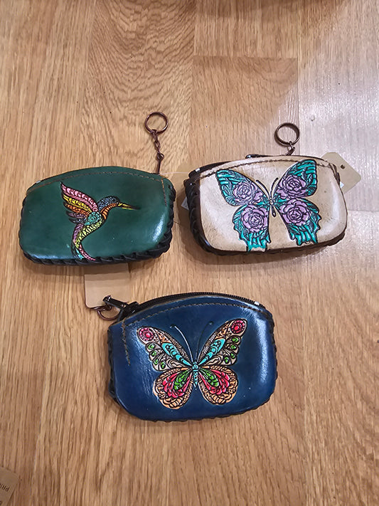 Monedero Medium - Leather Coin Pouch Key Chain Hand Painted @amorfashionshop.com