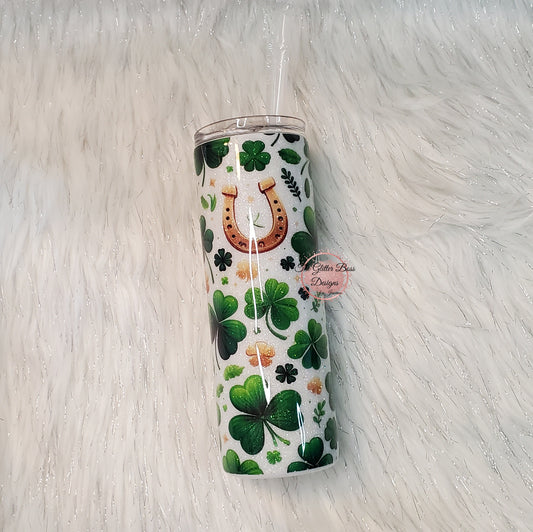 Clovers and Horseshoes  - 20 oz Skinny - Glitter Boss