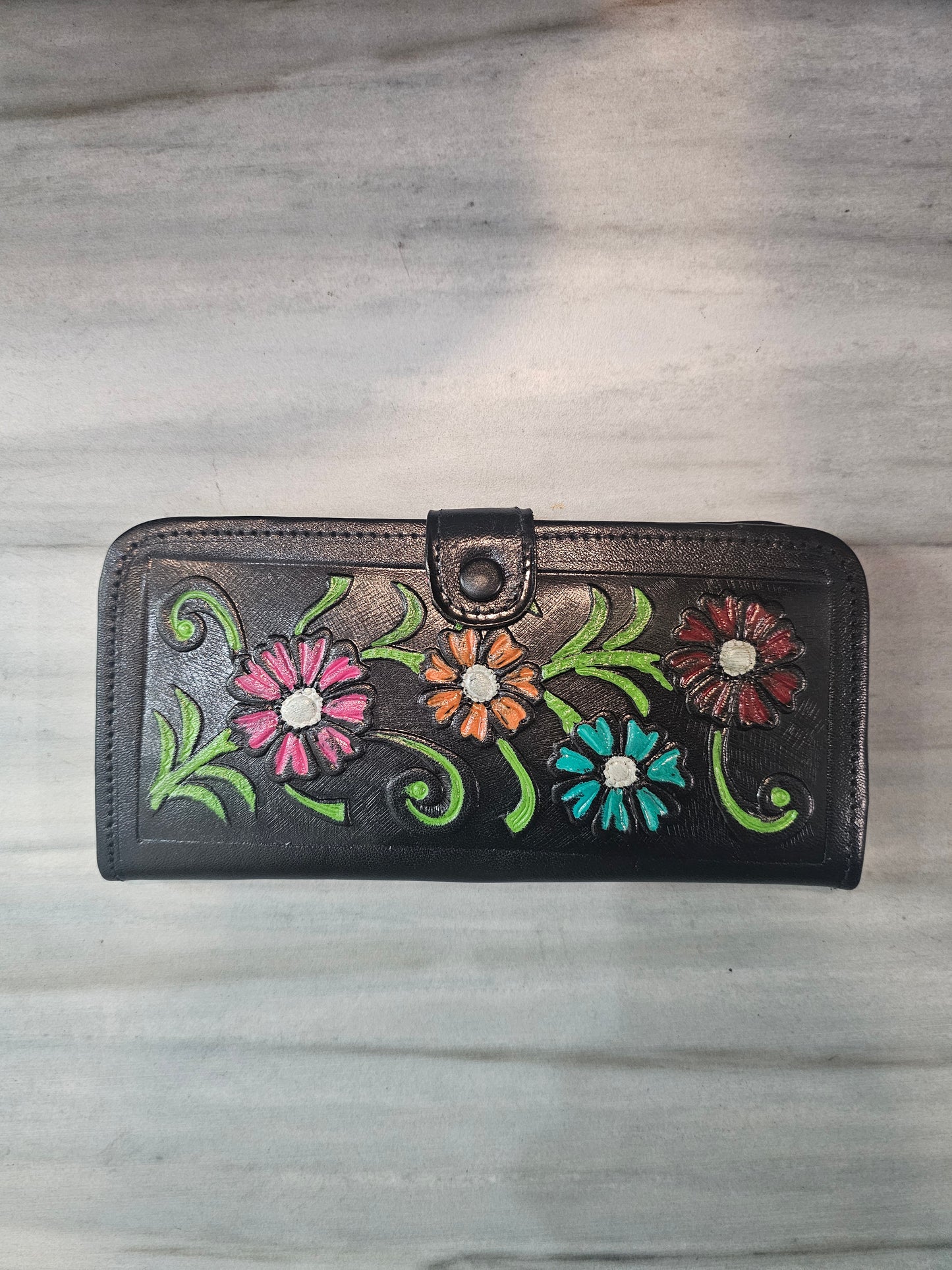 Wallet- 1 Leather Thin Hand Painted Floral SJDD @amorfashionshop