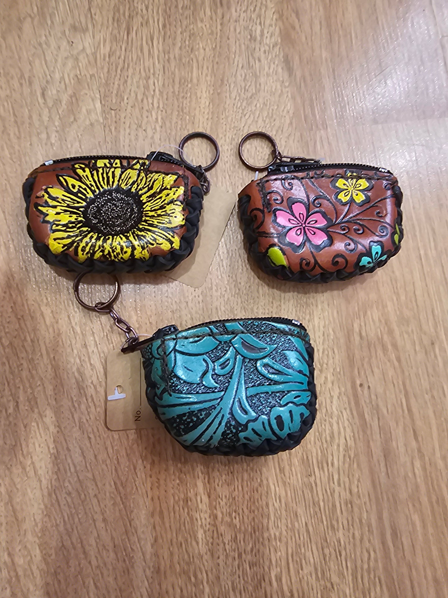 Monedero Mini - Leather Coin Pouch Key Chain Hand Painted @amorfashionshop.com