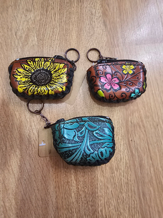 Monedero Mini - Leather Coin Pouch Key Chain Hand Painted @amorfashionshop.com