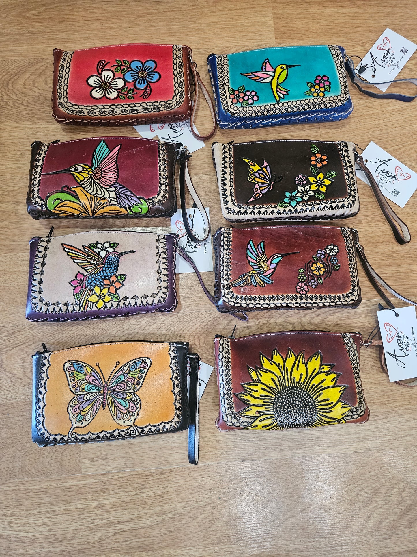 Wristlet- Leather Hand Painted Troquelado (muñequera Monedero) Zipper @amorfashionshop