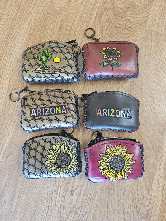 Monedero Arizona Small - Leather Coin Pouch Key Chain Hand Painted @amorfashionshop.com
