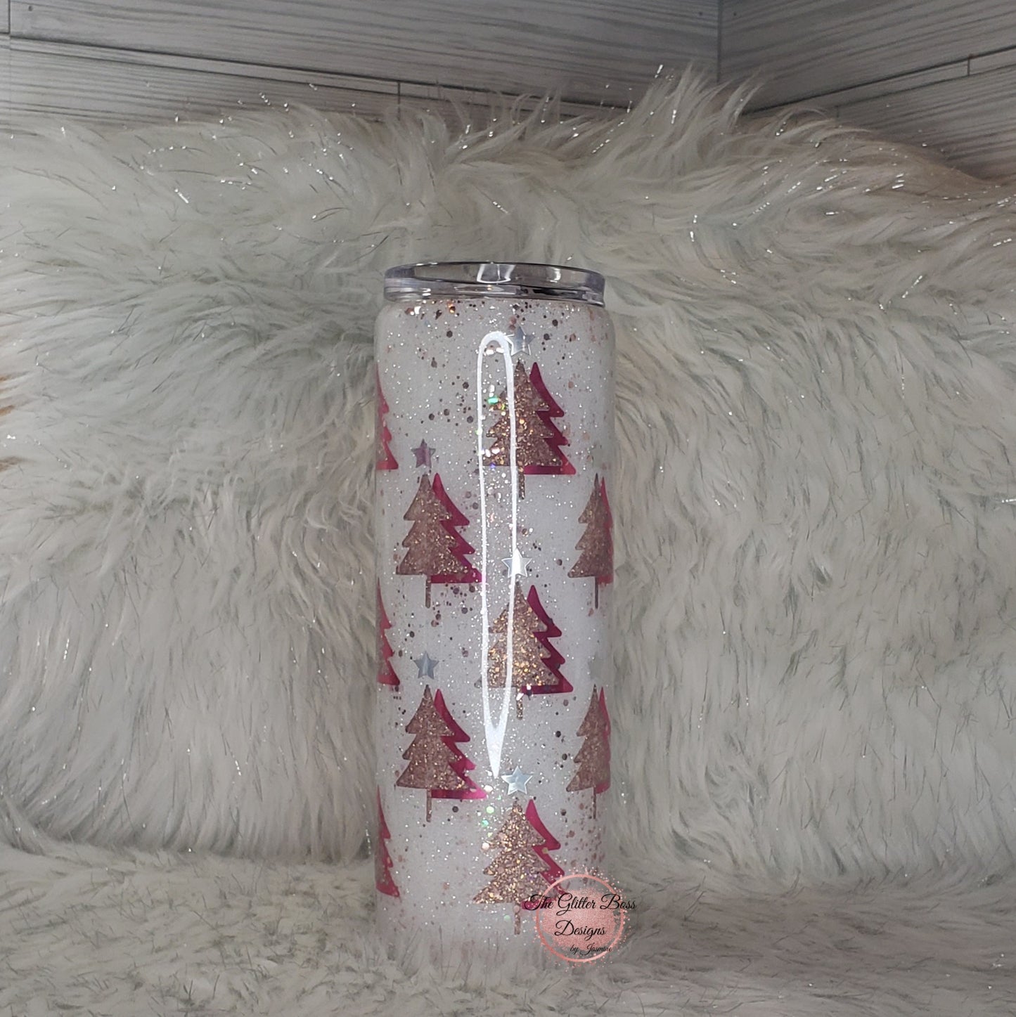 Pink Christmas Tree Peek A Boo  - 30 oz Skinny - Glitter Boss