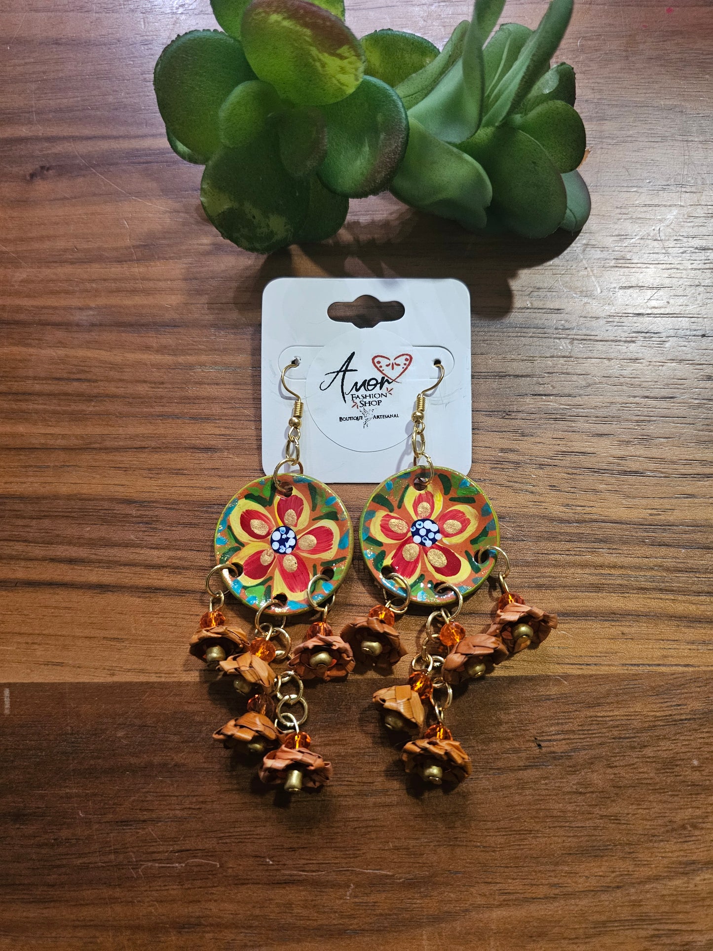 Earring Comal Hand Painted Palm Flowers @amorfashionshop