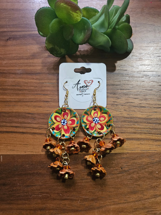 Earring Comal Hand Painted Palm Flowers @amorfashionshop