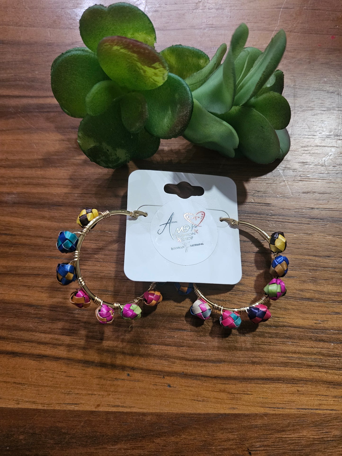 Earring Hoops Palm Tejido Bolitas @amorfashionshop