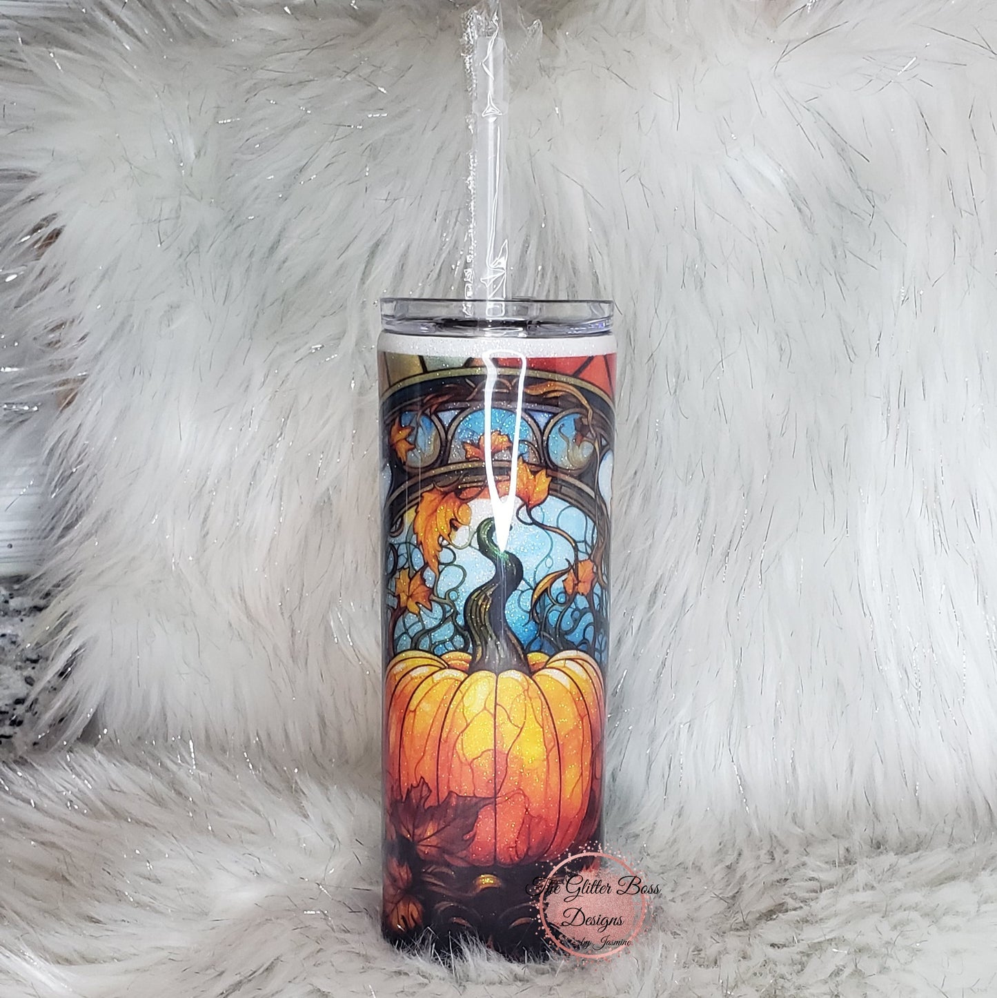 Stained Glass Pumpkin - 20 oz Skinny - Glitter Boss