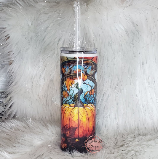 Stained Glass Pumpkin - 20 oz Skinny - Glitter Boss