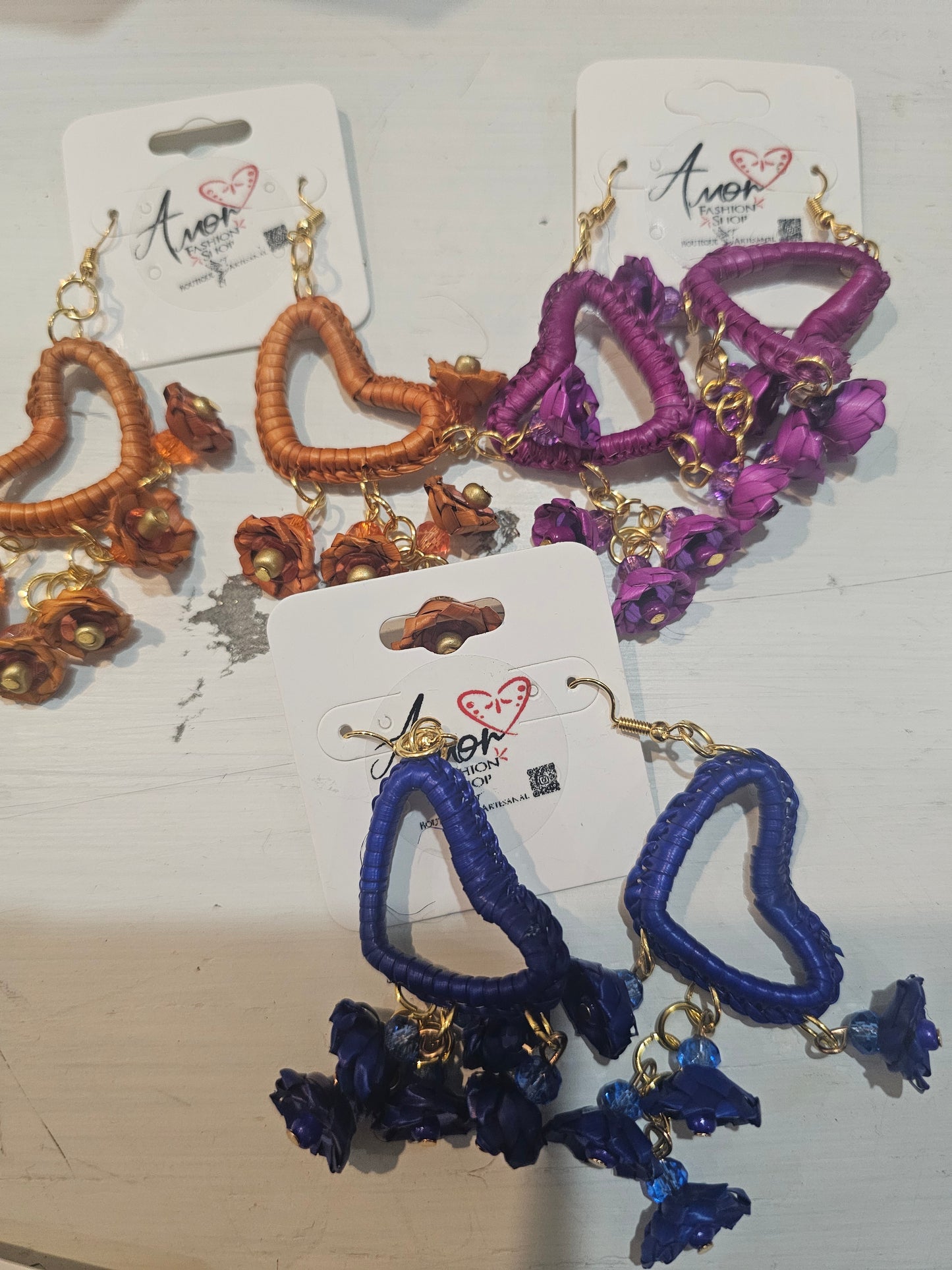 Earrings Palm Corazon Tejido Grande @amorfashionshop