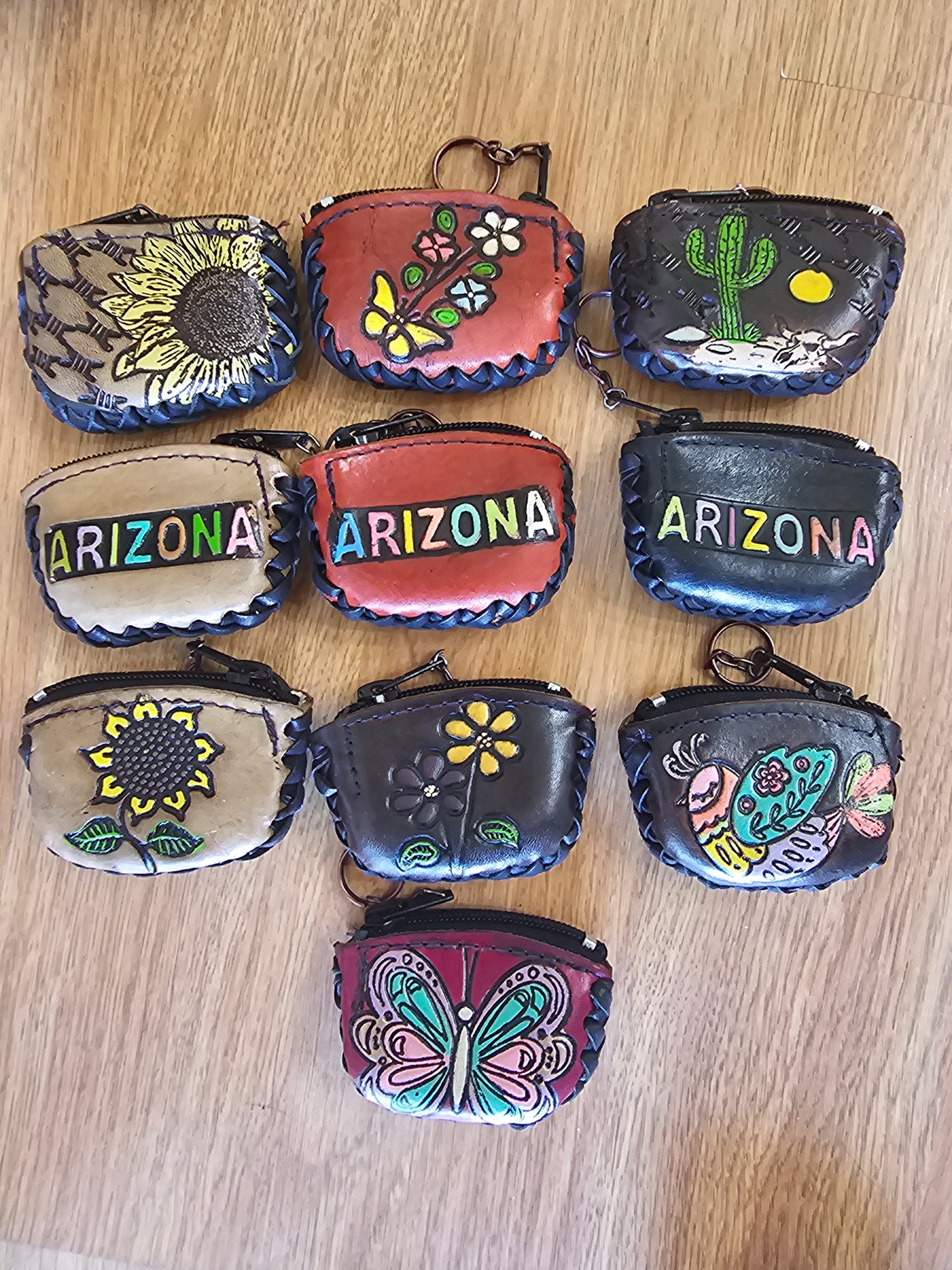 Monedero Mini ARIZONA Leather Coin Pouch Key Chain Hand Painted @amorfashionshop.com