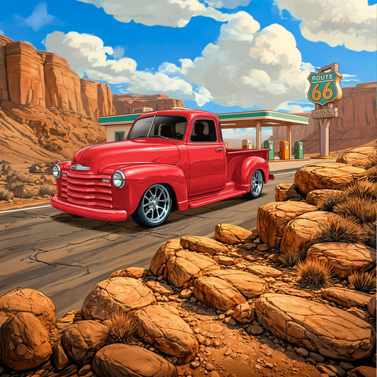 1950 Chevy 3100 Inspired Truck Route 66 3D Wall Art - Arid Desert Design
