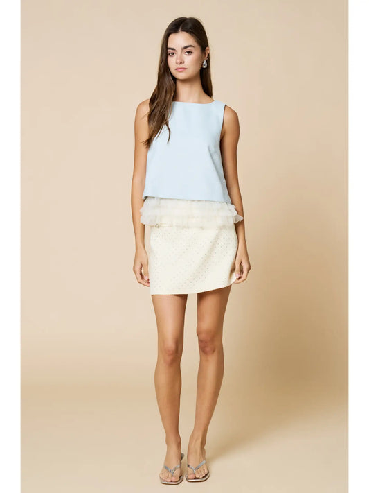 blue top w/ ruffle hem - blingy blonde