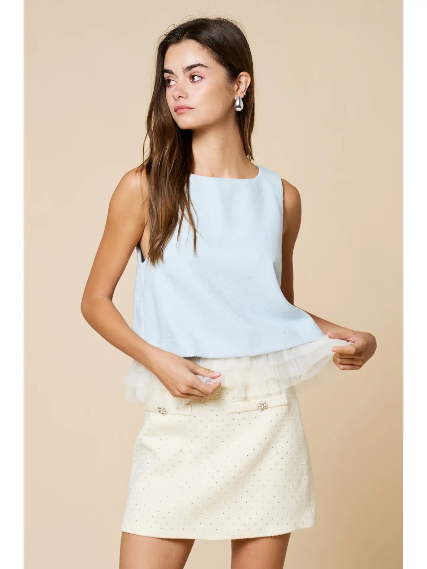 blue top w/ ruffle hem - blingy blonde