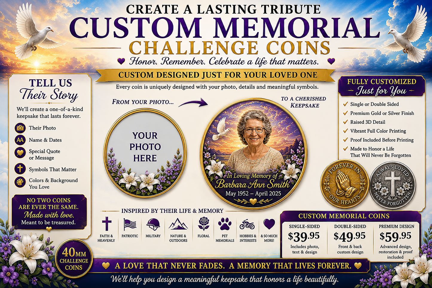 Custom Memorial Challenge Coin – Personalized Tribute | Gold or Silver | 40mm